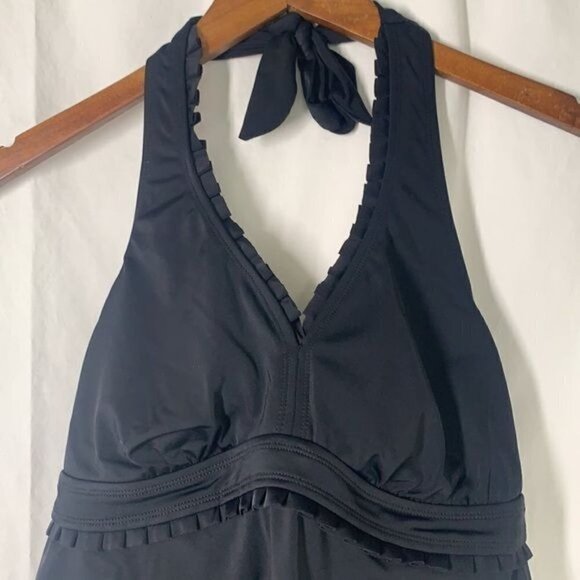 Liz Lange Maternity Halter Top Tankini w/Ruffle Trim - Black, Size Medium - Picture 2 of 6